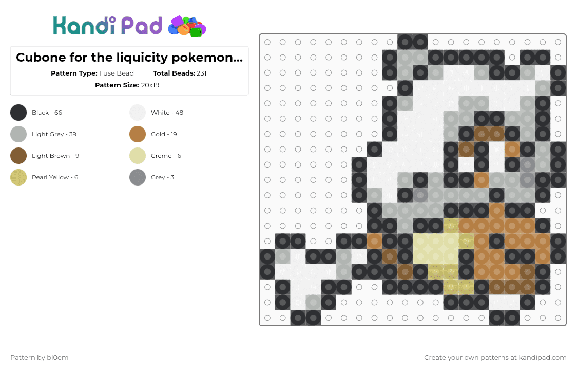 Cubone for the liquicity pokemon project - Fuse Bead Pattern by bl0em on Kandi Pad - beige,tan