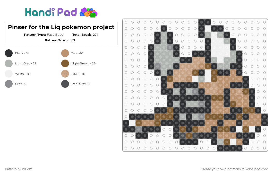 Pinser for the Liq pokemon project - Fuse Bead Pattern by bl0em on Kandi Pad - beige