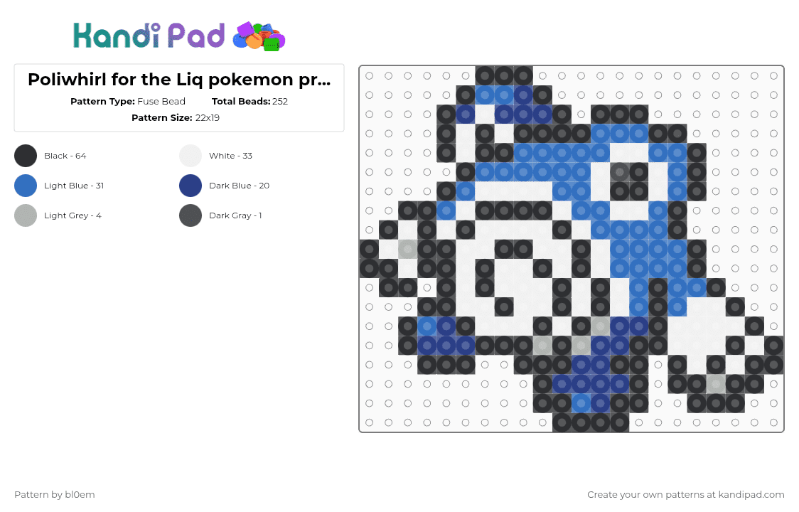 Poliwhirl for the Liq pokemon project - Fuse Bead Pattern by bl0em on Kandi Pad - blue