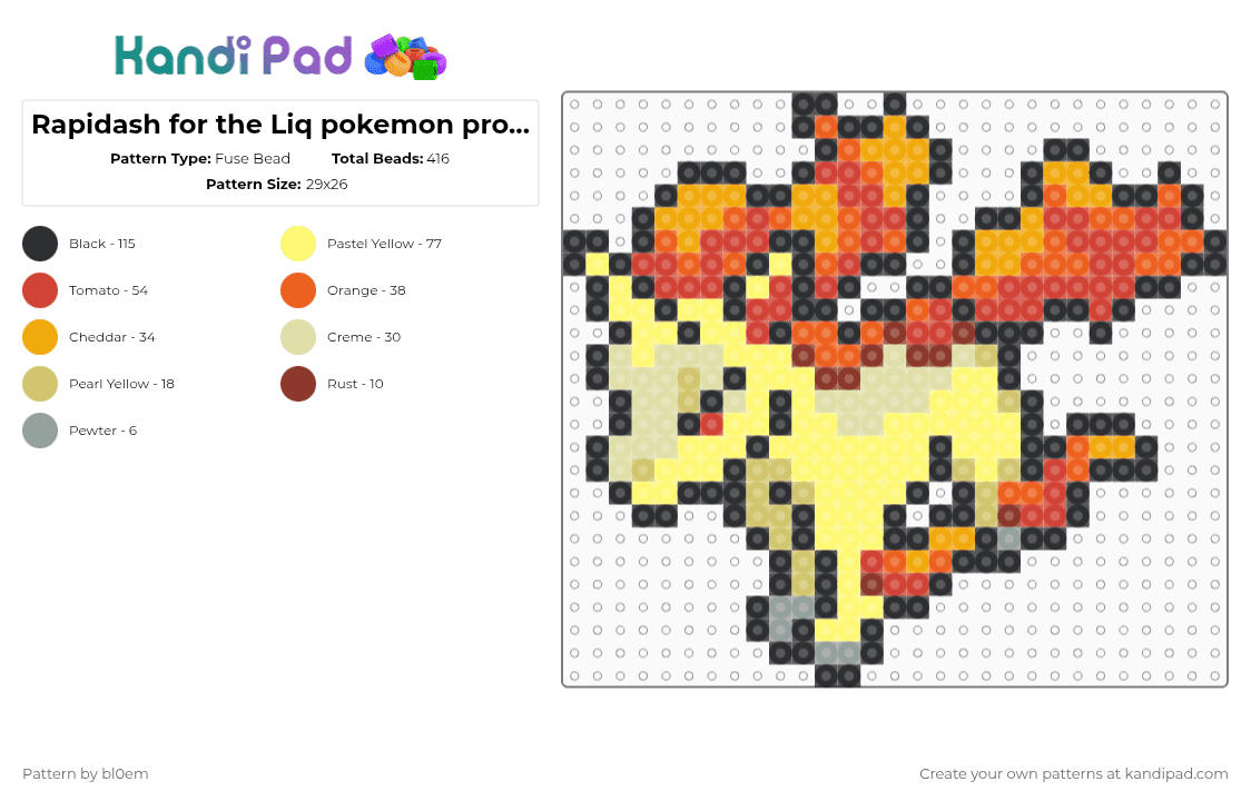 Rapidash for the Liq pokemon project - Fuse Bead Pattern by bl0em on Kandi Pad - yellow,orange,red
