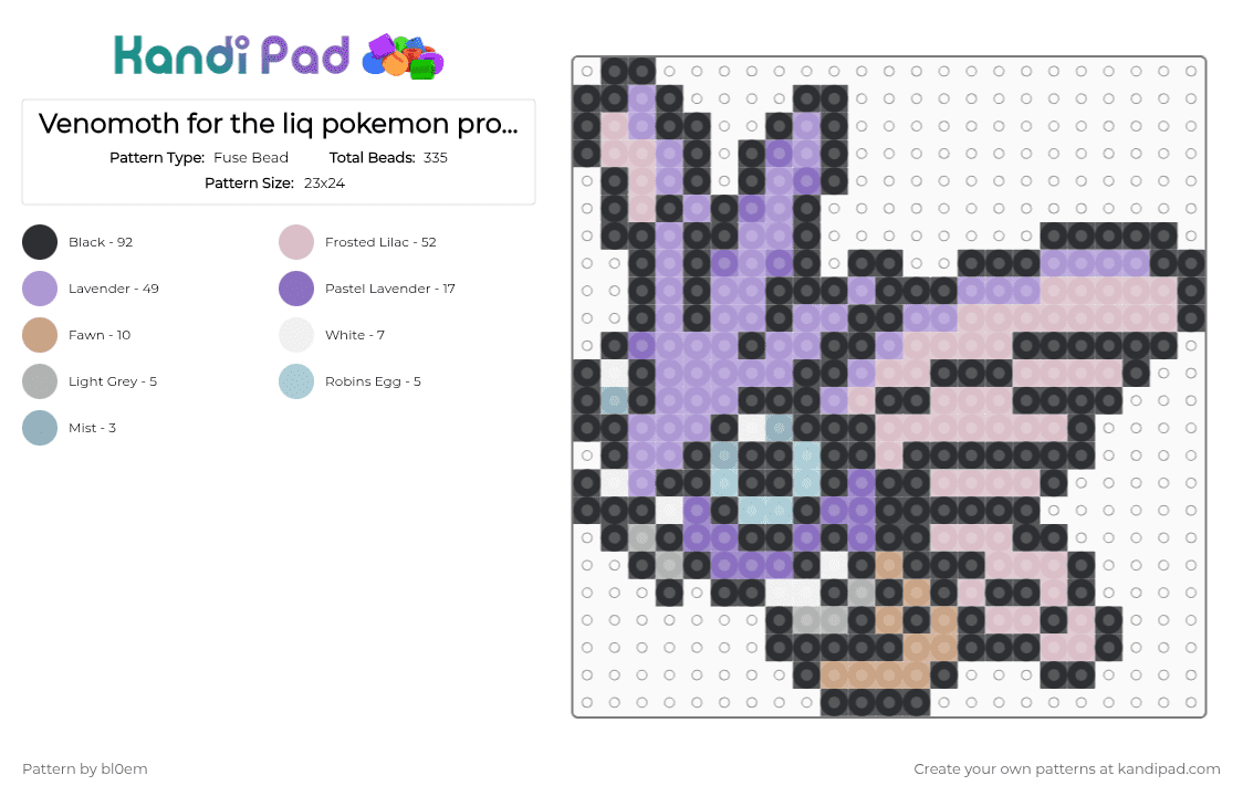 Venomoth for the liq pokemon project - Fuse Bead Pattern by bl0em on Kandi Pad - black,pink,beige