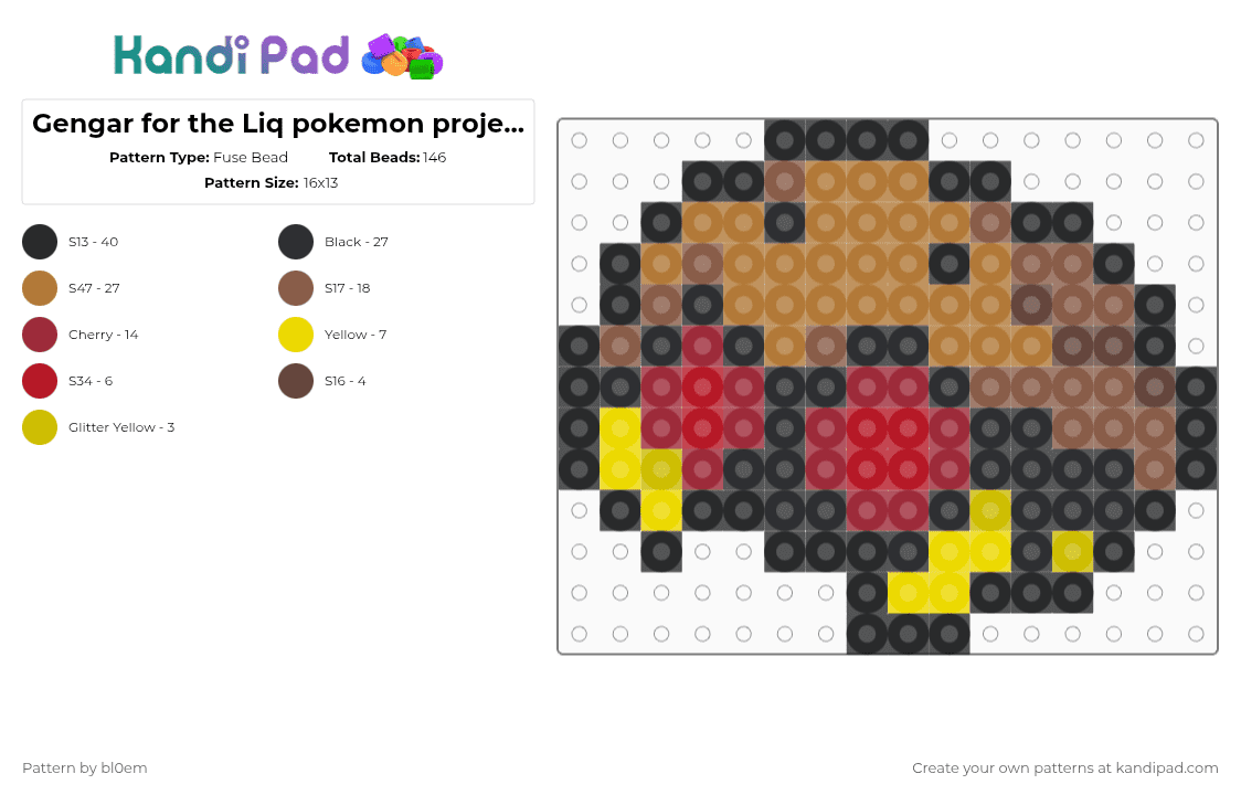 Kabuto for the Liq pokemon project - Fuse Bead Pattern by bl0em on Kandi Pad - red,tan