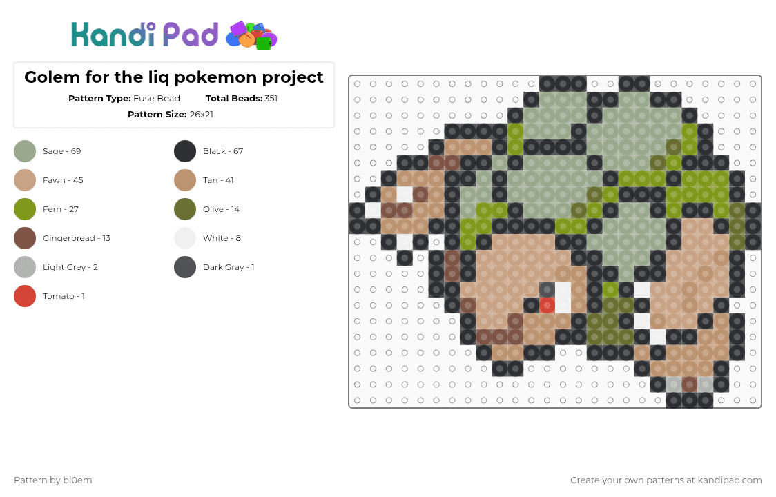 Golem for the liq pokemon project - Fuse Bead Pattern by bl0em on Kandi Pad - gray,beige,gold