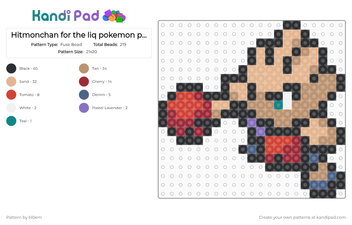 Hitmonchan for the liq pokemon project - Fuse Bead Pattern by bl0em on Kandi Pad - black,red,beige