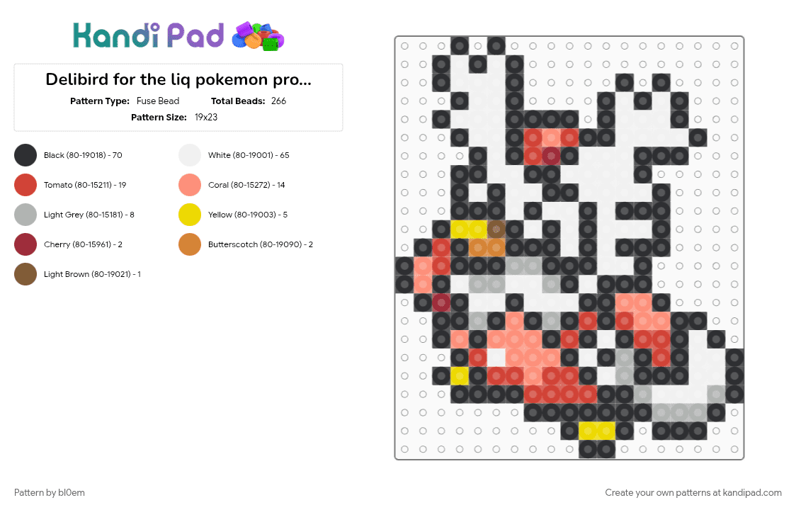 Delibird for the liq pokemon project - Fuse Bead Pattern by bl0em on Kandi Pad - black, colorful, orange, red, white
