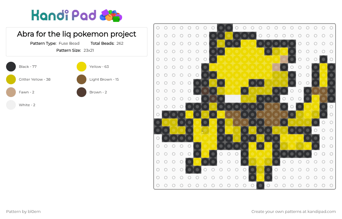 Abra for the liq pokemon project - Fuse Bead Pattern by bl0em on Kandi Pad - black,yellow