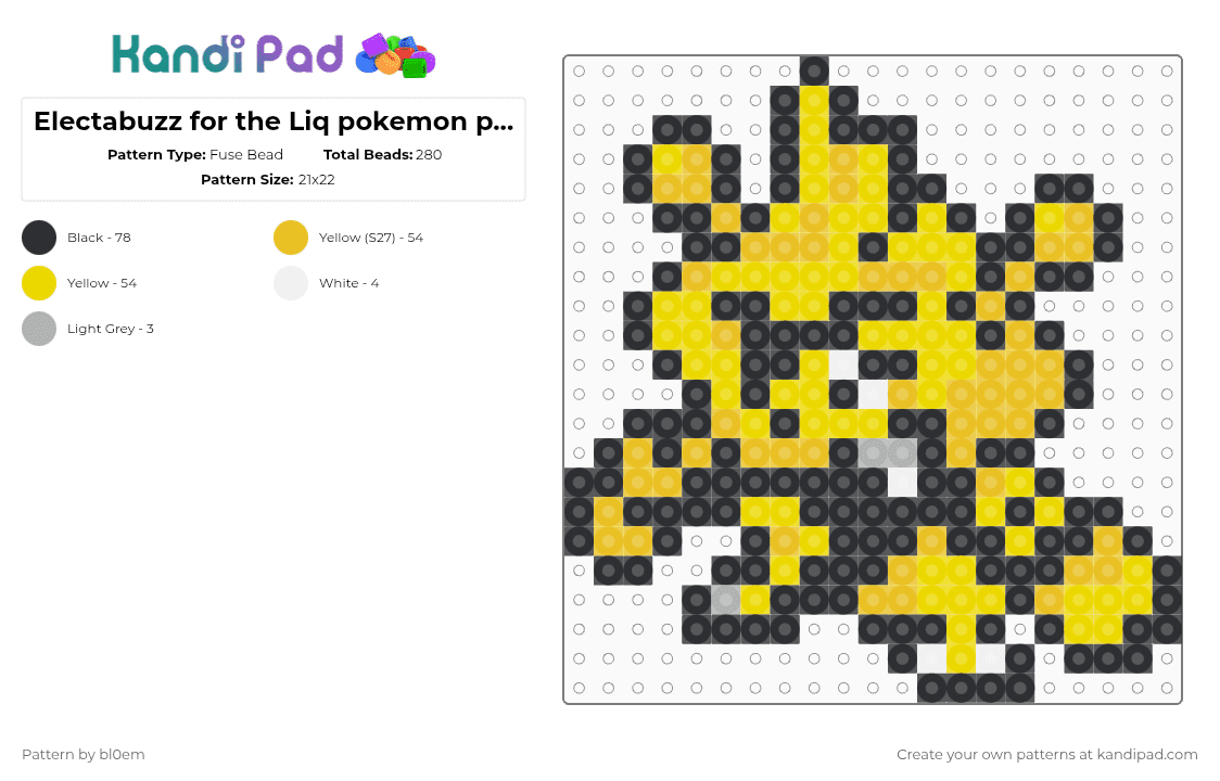 Electabuzz Pattern Electabuzz for the Liq pokemon project Fuse Bead Pattern - Kandi Pad ...