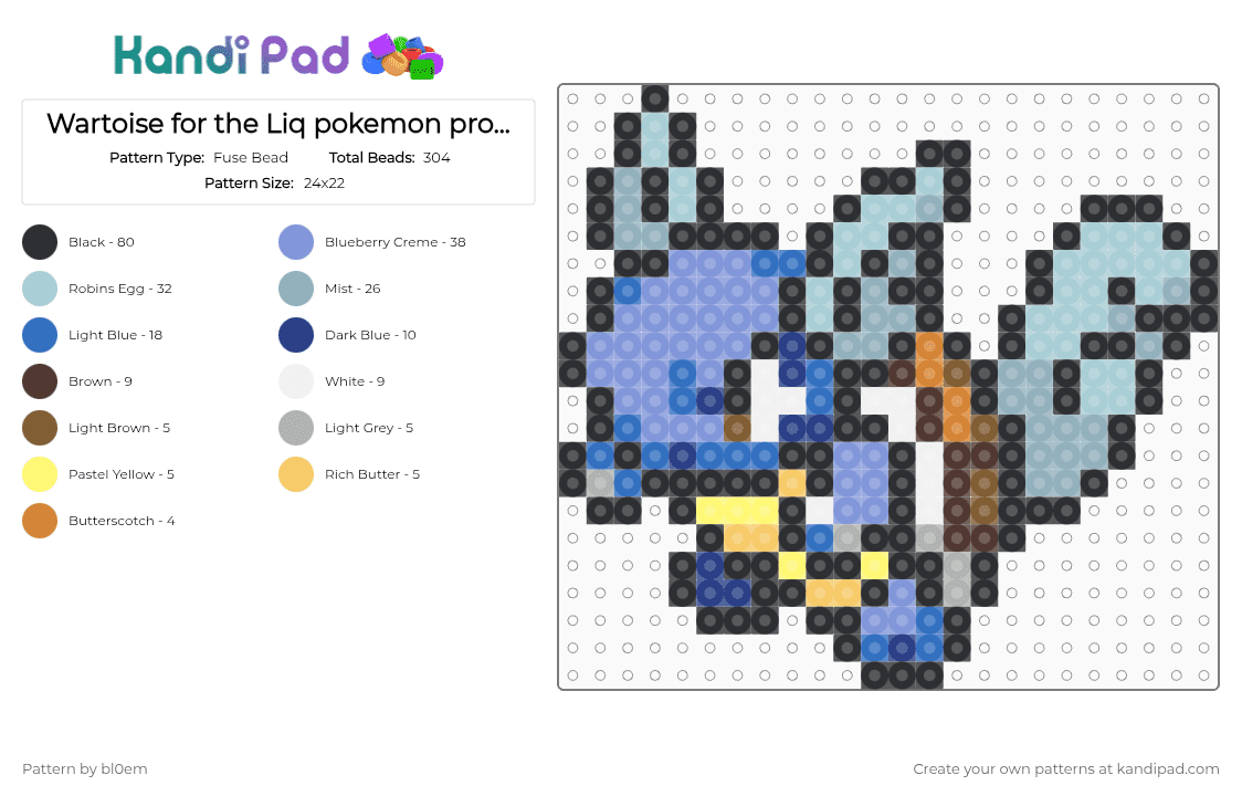 Wartoise for the Liq pokemon project - Fuse Bead Pattern by bl0em on Kandi Pad - black,light blue,blue