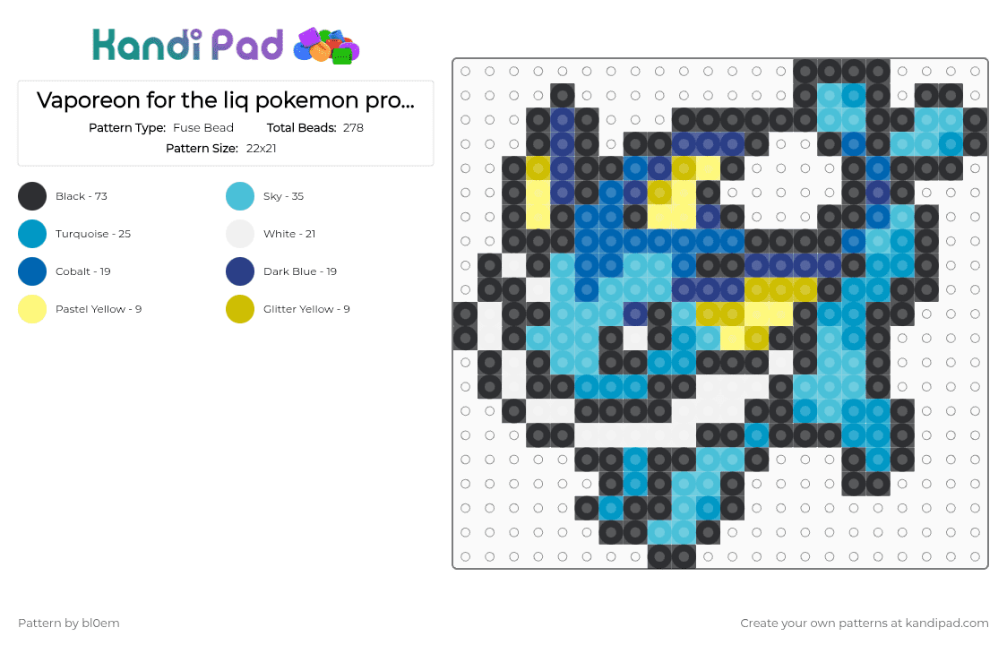Vaporeon for the liq pokemon project - Fuse Bead Pattern by bl0em on Kandi Pad - light blue