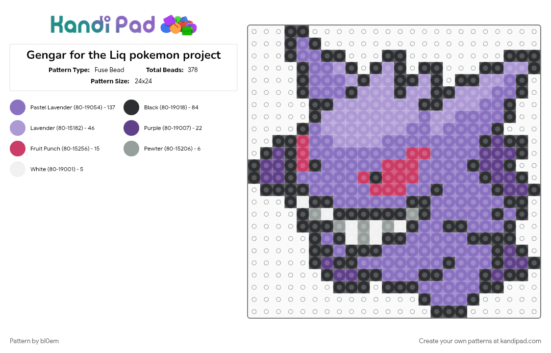 Gengar for the Liq pokemon project - Fuse Bead Pattern by bl0em on Kandi Pad - blue, pink
