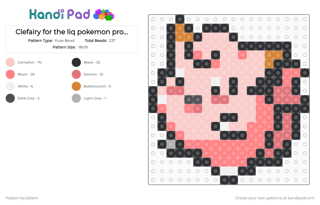 Clefairy for the liq pokemon project - Fuse Bead Pattern by bl0em on Kandi Pad - beige,red