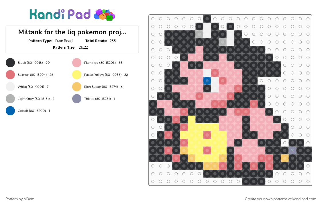 Miltank for the liq pokemon project 2.0 - Fuse Bead Pattern by bl0em on Kandi Pad - beige, black, red, yellow