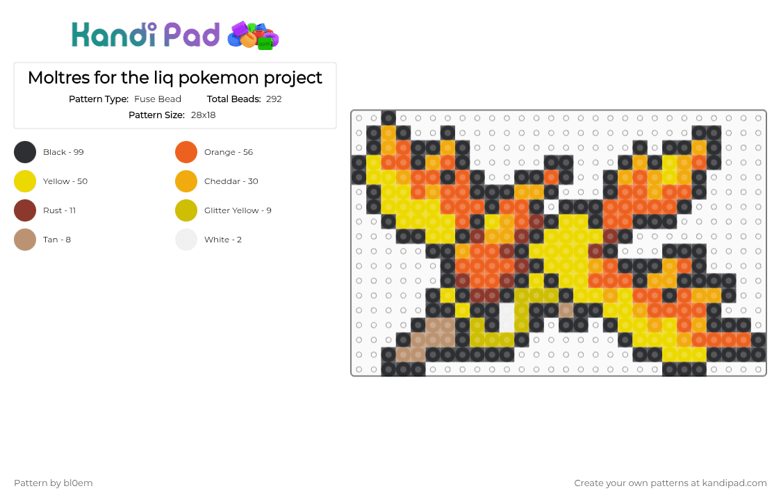 Moltres for the liq pokemon project - Fuse Bead Pattern by bl0em on Kandi Pad - orange,yellow