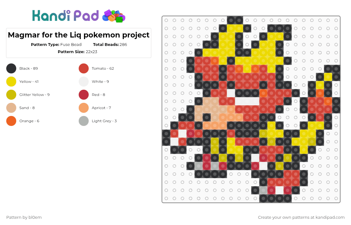 Magmar for the Liq pokemon project - Fuse Bead Pattern by bl0em on Kandi Pad - black,red,yellow
