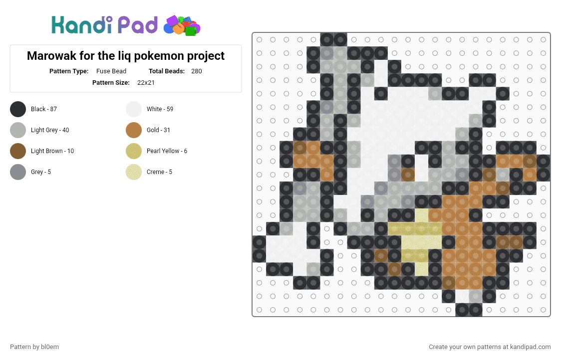 Marowak for the liq pokemon project - Fuse Bead Pattern by bl0em on Kandi Pad - tan,beige
