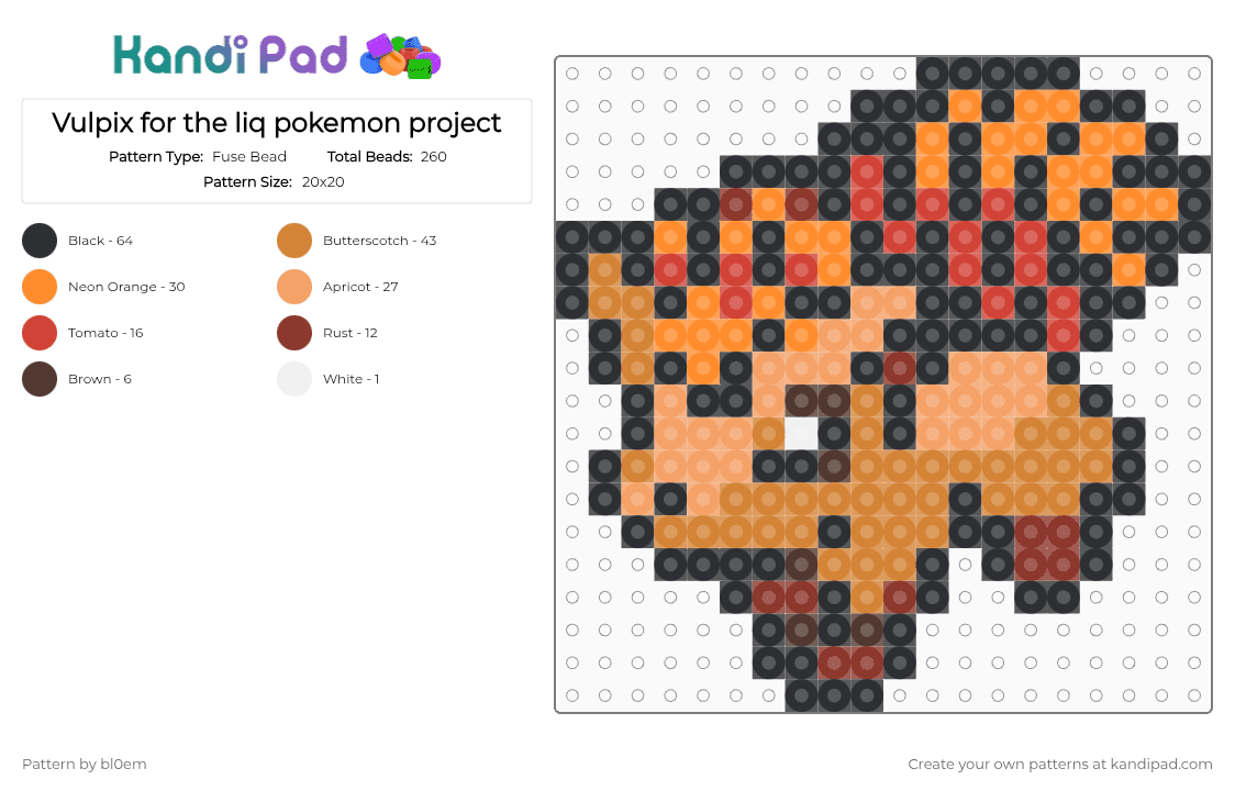 Vulpix for the liq pokemon project - Fuse Bead Pattern by bl0em on Kandi Pad - orange