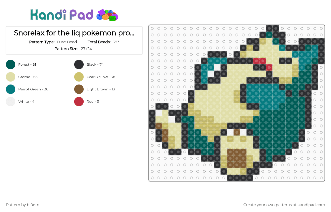 Snorelax for the liq pokemon project - Fuse Bead Pattern by bl0em on Kandi Pad - yellow,gray