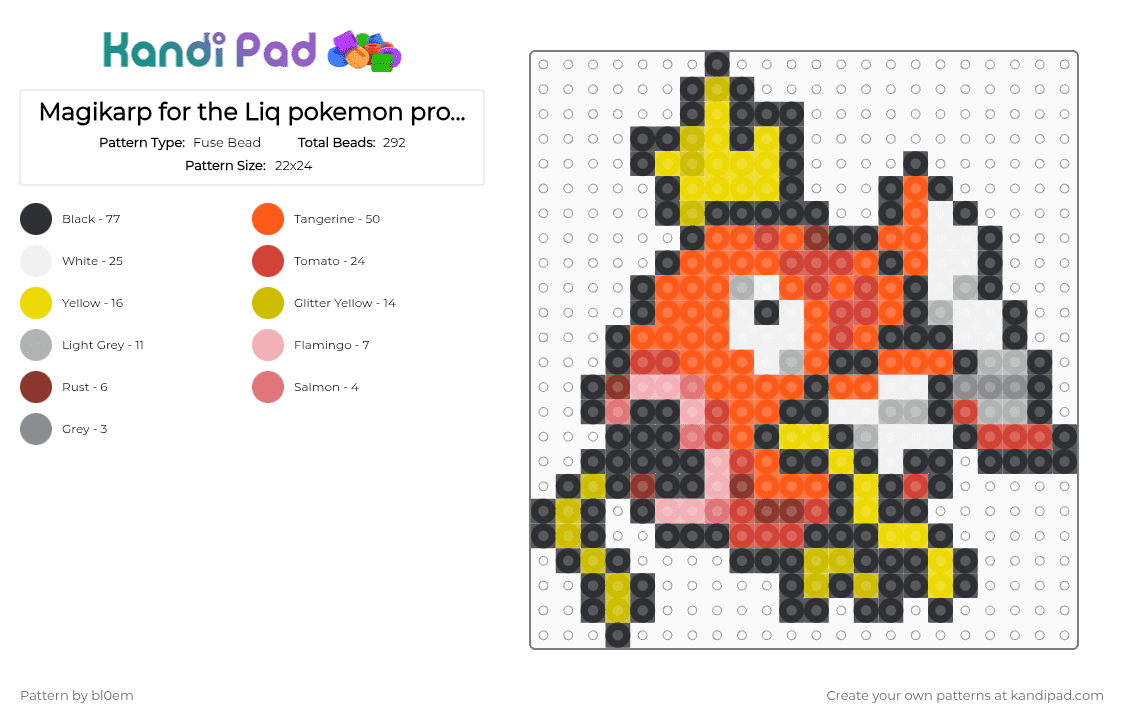 Magikarp for the Liq pokemon project - Fuse Bead Pattern by bl0em on Kandi Pad - black,yellow,orange,red