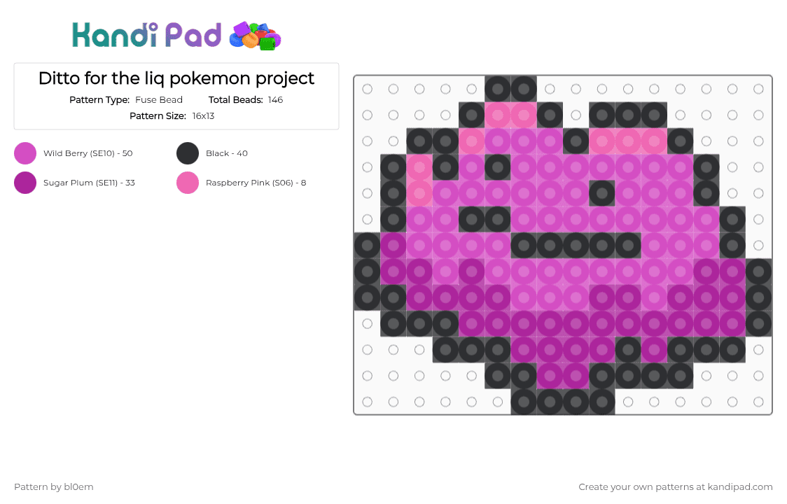 Ditto for the liq pokemon project - Fuse Bead Pattern by bl0em on Kandi Pad - black, pink