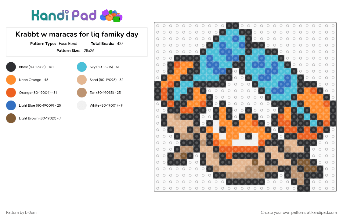 Krabbt w maracas for liq famiky day - Fuse Bead Pattern by bl0em on Kandi Pad - beige, black, light blue, orange