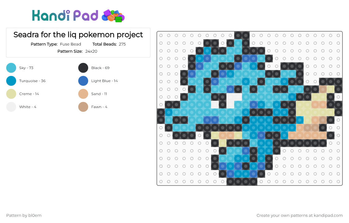 Seadra for the liq pokemon project - Fuse Bead Pattern by bl0em on Kandi Pad - light blue