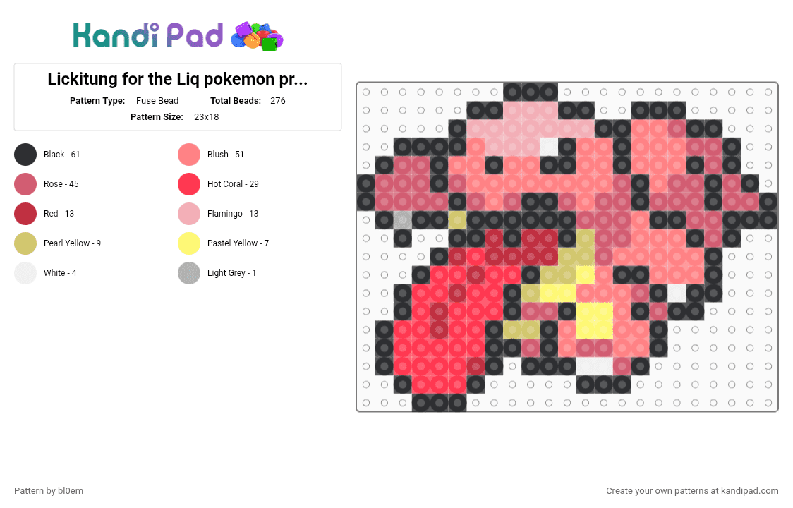 Lickitung for the Liq pokemon project - Fuse Bead Pattern by bl0em on Kandi Pad - red