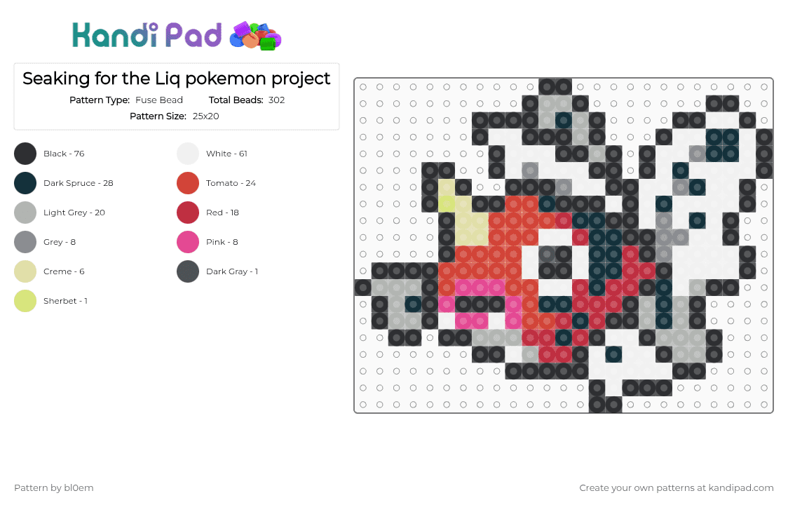 Seaking for the Liq pokemon project - Fuse Bead Pattern by bl0em on Kandi Pad - black,white,beige,red