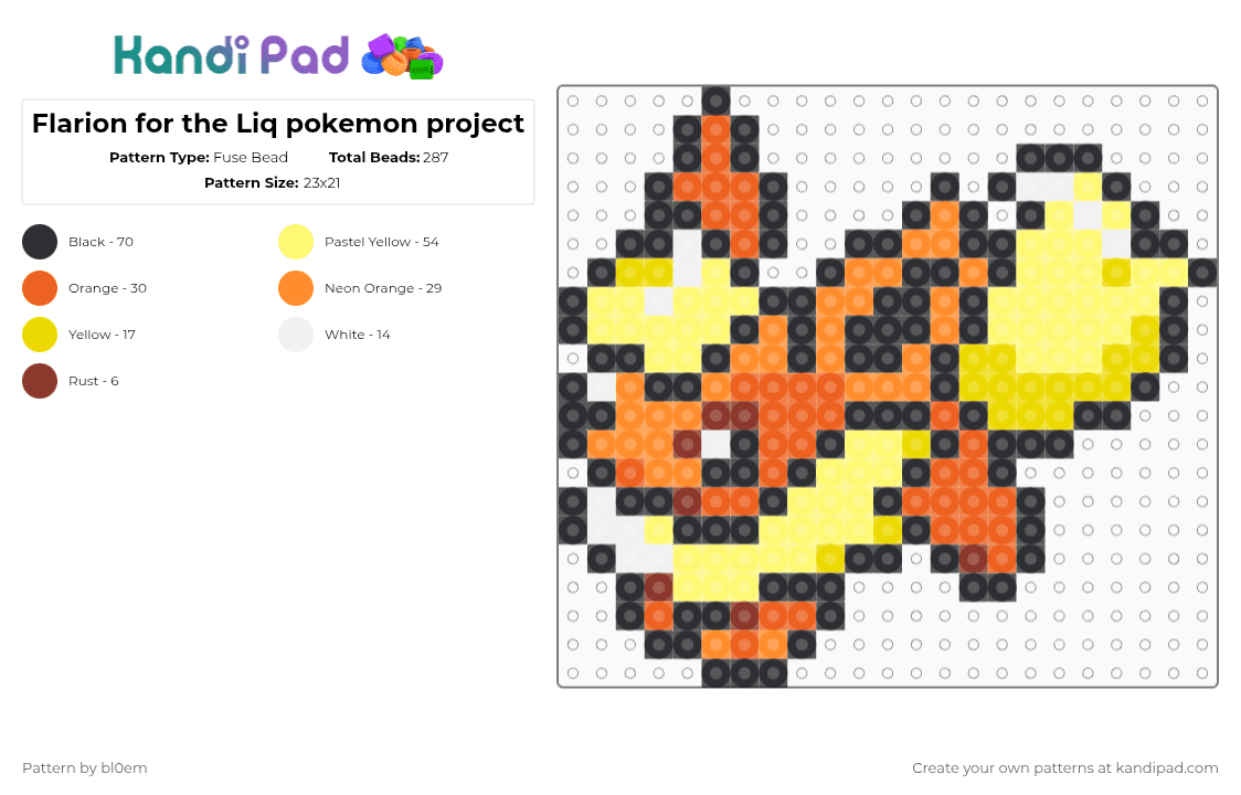 Flarion for the Liq pokemon project - Fuse Bead Pattern by bl0em on Kandi Pad - yellow,orange