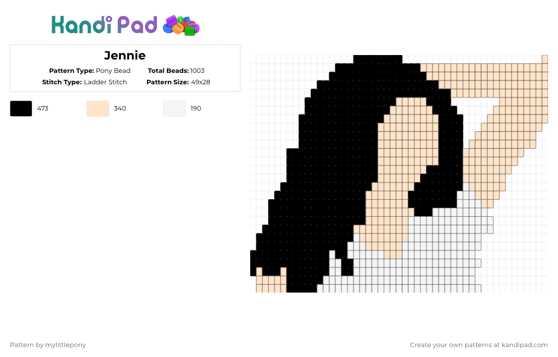 Jennie - Pony Bead Pattern by katseyemegan on Kandi Pad - beige,white