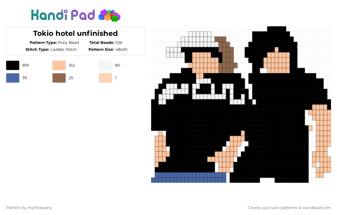 Tokio hotel unfinished - Pony Bead Pattern by katseyemegan on Kandi Pad - black,beige
