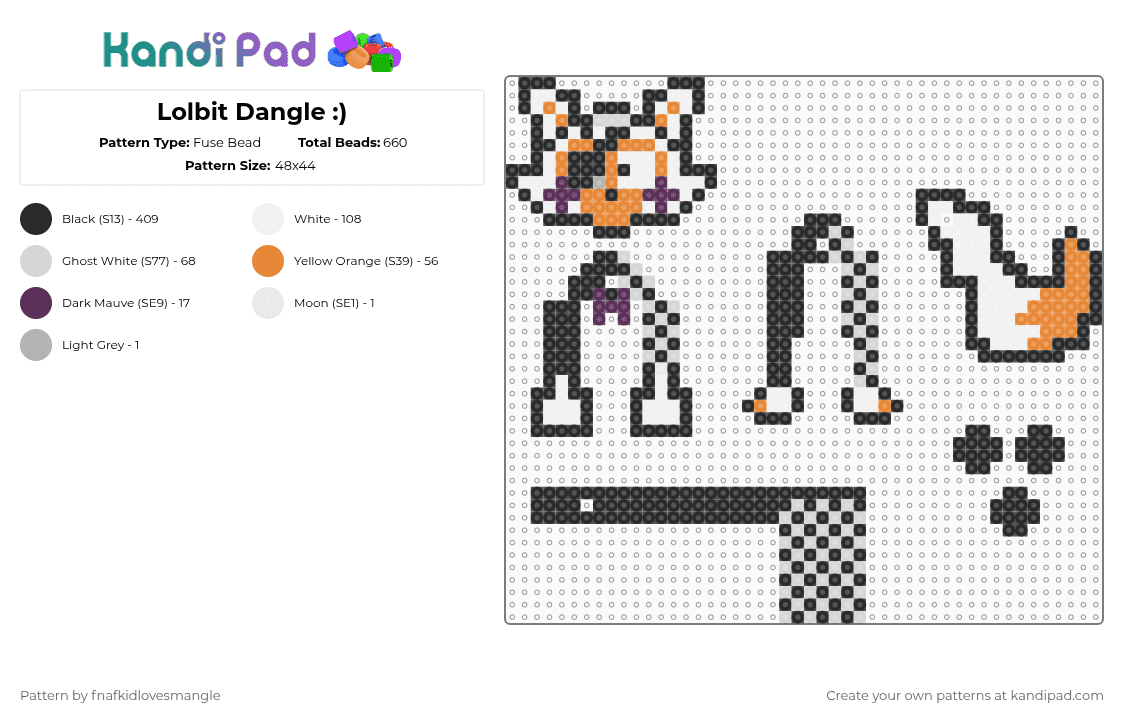 Lolbit Dangle :) - Fuse Bead Pattern by fnafkidlovesmangle on Kandi Pad - black,white,orange,fnaf