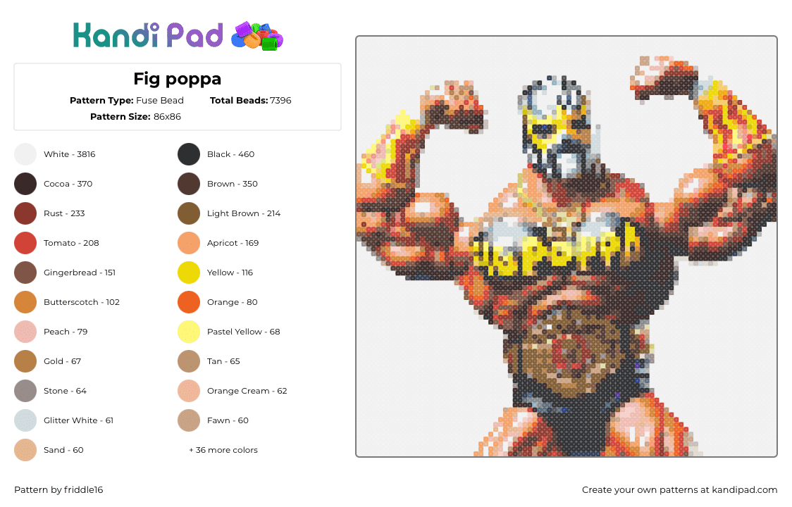 Fig poppa - Fuse Bead Pattern by friddle16 on Kandi Pad - fig poppa,wrestling,sport,character,mask,tan,yellow