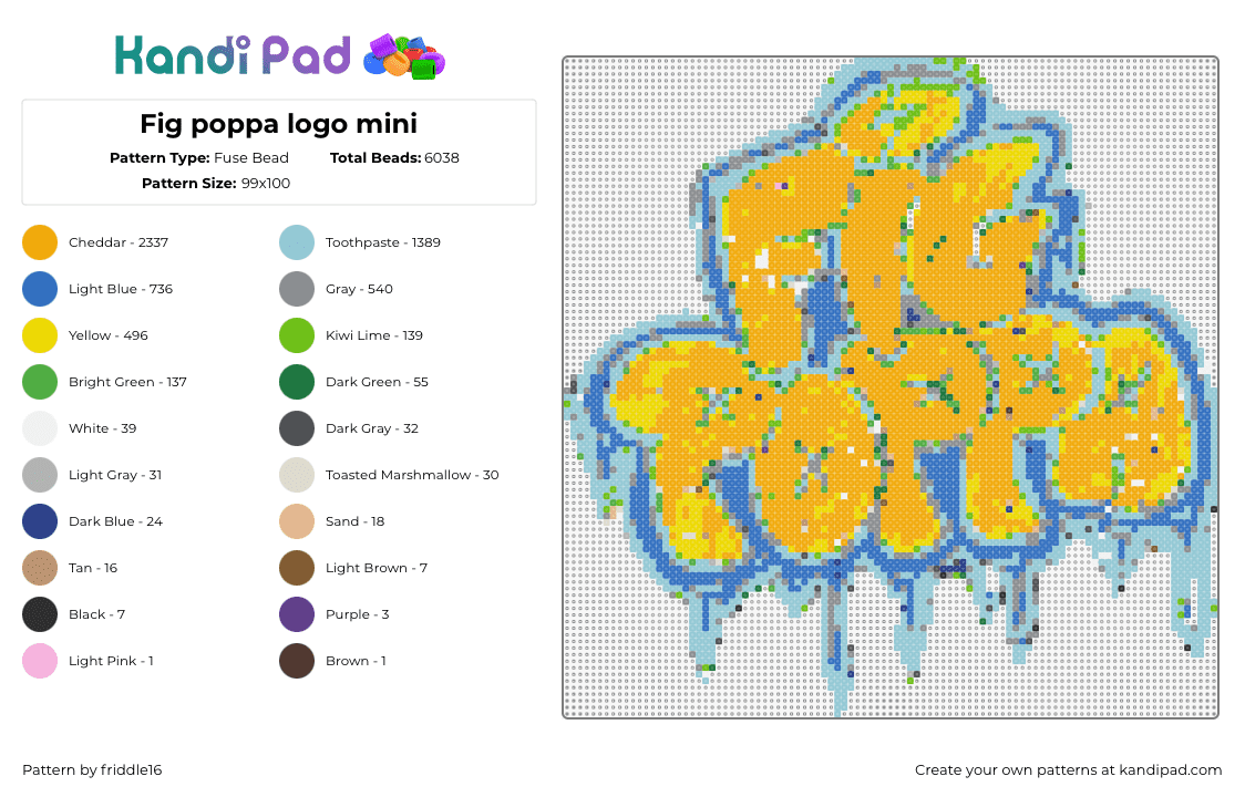 Fig poppa logo mini - Fuse Bead Pattern by friddle16 on Kandi Pad - fig poppa,logo,graffiti,drippy,yellow,blue