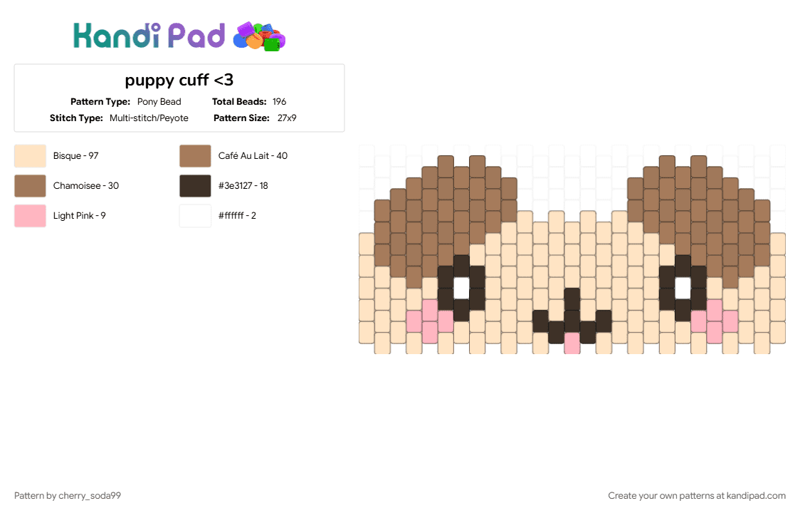 puppy cuff - Pony Bead Pattern by cherry_soda99 on Kandi Pad - beige, tan