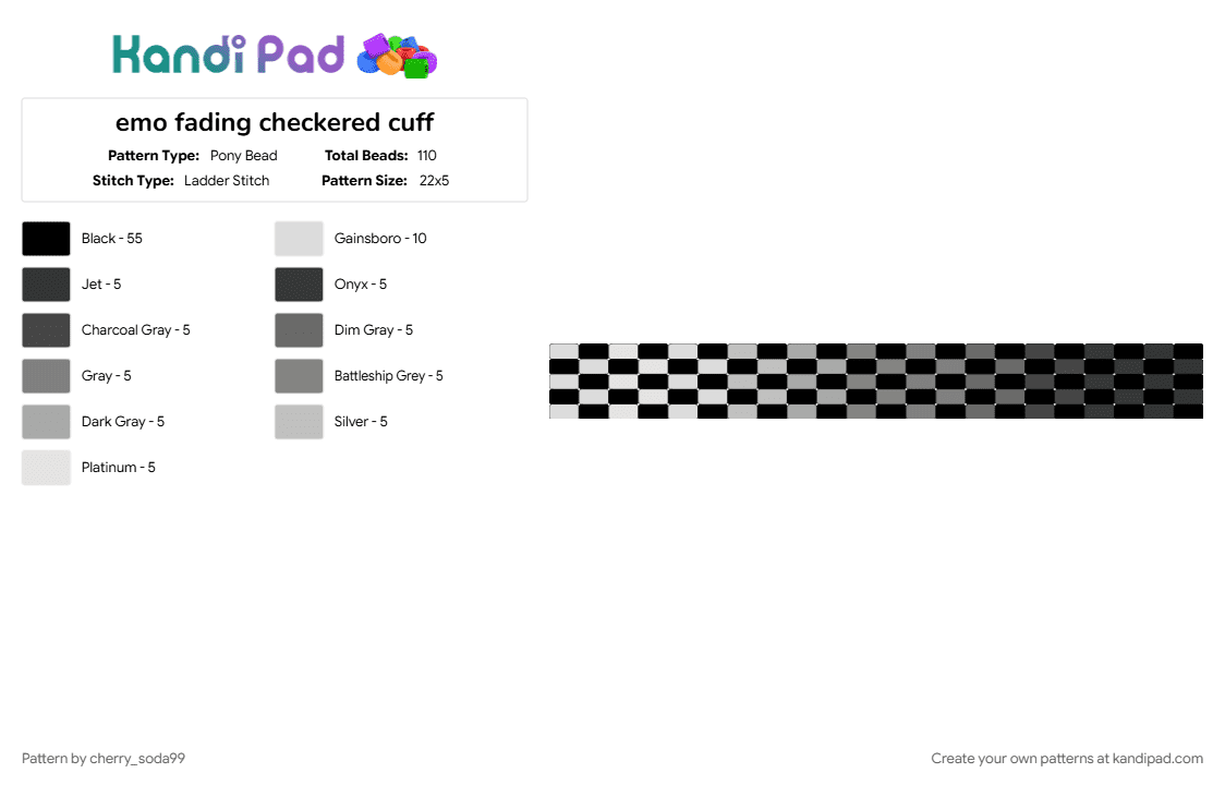 emo fading checkered cuff - Pony Bead Pattern by cherry_soda99 on Kandi Pad - beige, black, gray