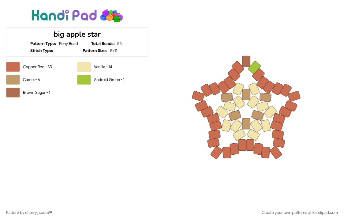 big apple star - Pony Bead Pattern by cherry_soda99 on Kandi Pad - red, yellow