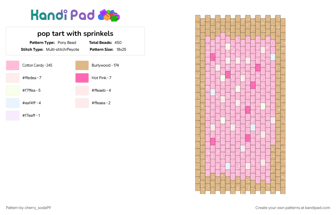 pop tart with sprinkels - Pony Bead Pattern by cherry_soda99 on Kandi Pad - beige, pink