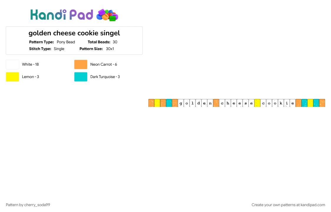 golden cheese cookie singel - Pony Bead Pattern by cherry_soda99 on Kandi Pad - orange, white