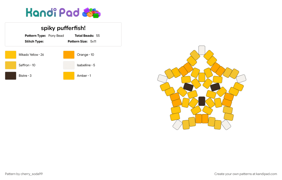 spiky pufferfish! - Pony Bead Pattern by cherry_soda99 on Kandi Pad - yellow