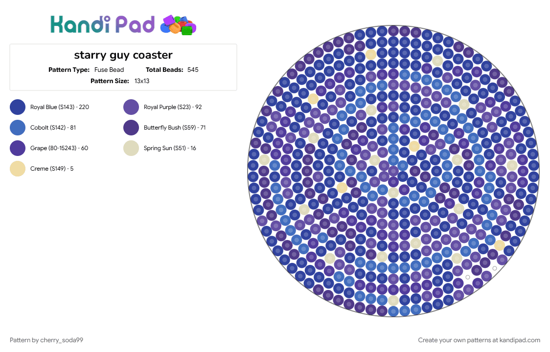 starry sky coaster - Fuse Bead Pattern by cherry_soda99 on Kandi Pad - purple