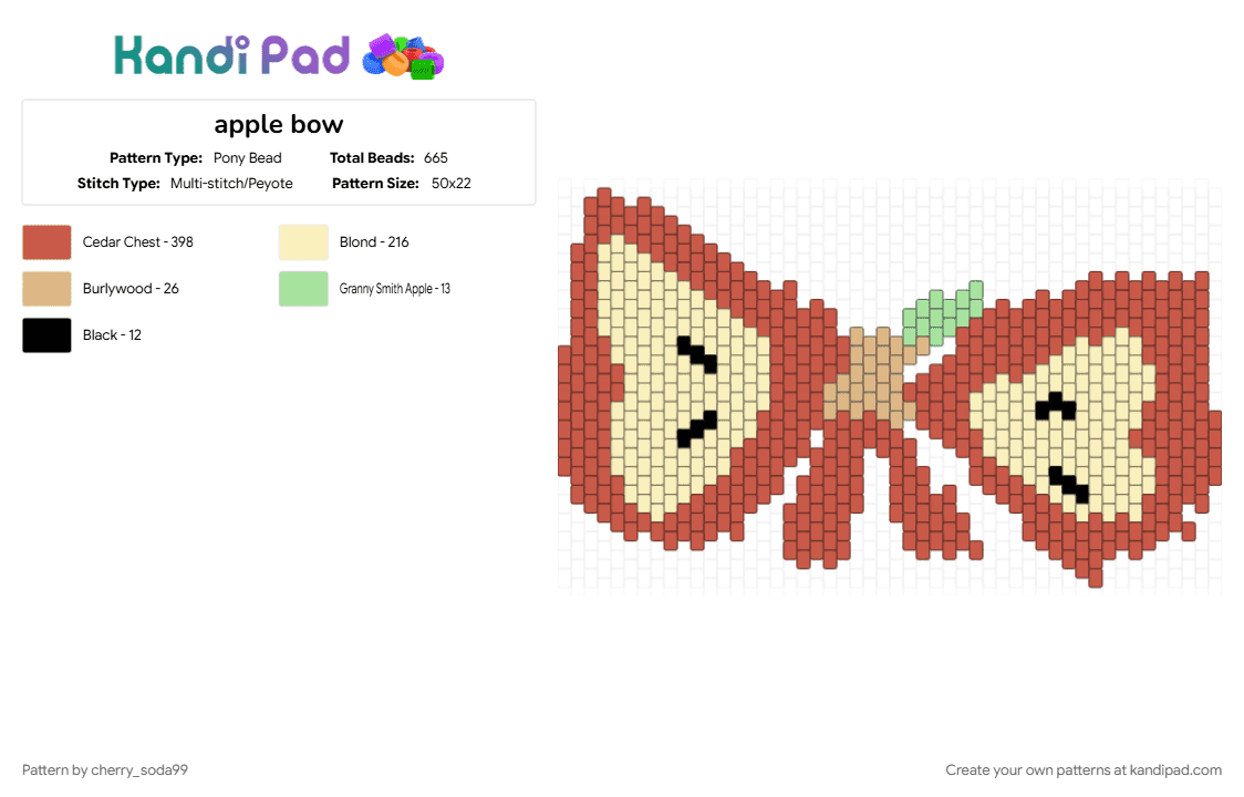 apple bow - Pony Bead Pattern by cherry_soda99 on Kandi Pad - cotdbows