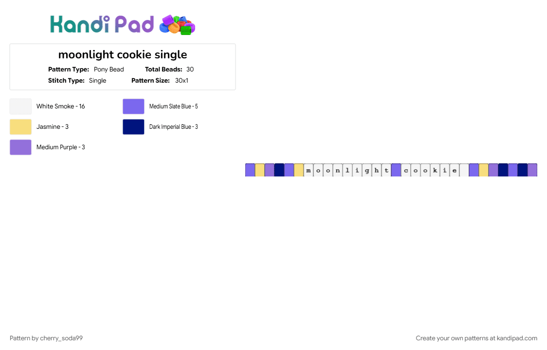 moonlight cookie single - Pony Bead Pattern by cherry_soda99 on Kandi Pad - blue, purple, white