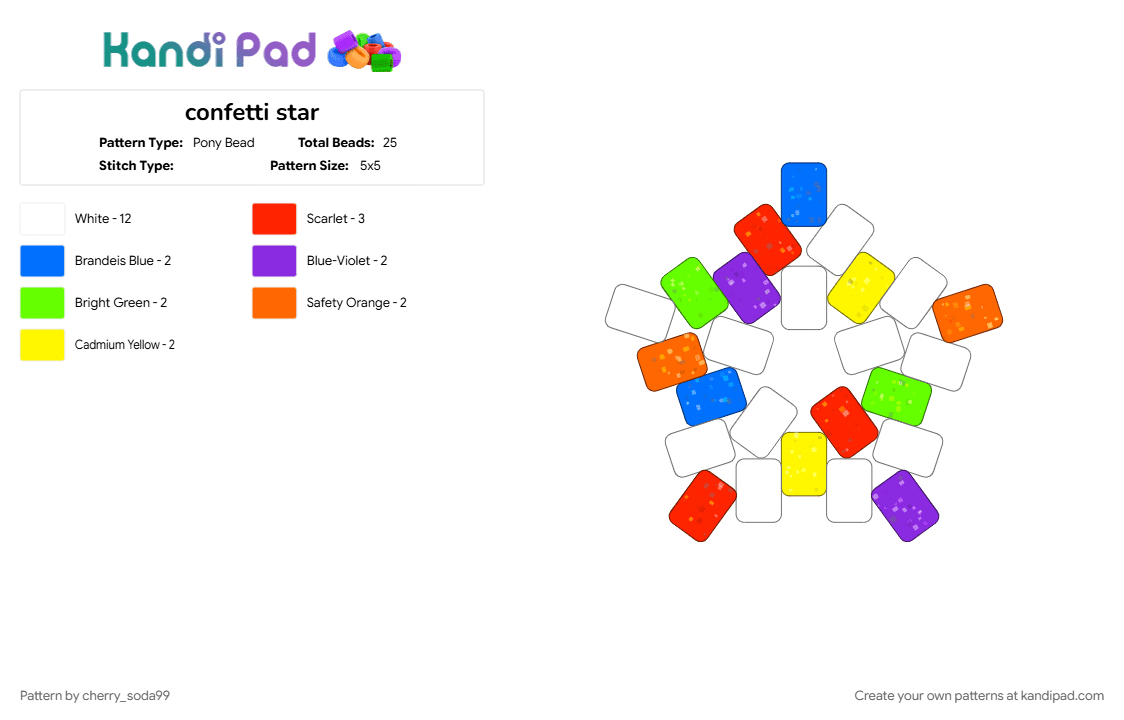 confetti star - Pony Bead Pattern by cherry_soda99 on Kandi Pad - colorful, orange, purple, red, white