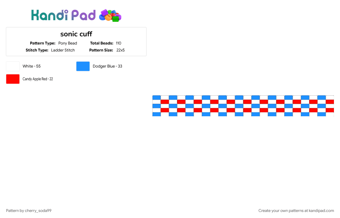 sonic cuff - Pony Bead Pattern by cherry_soda99 on Kandi Pad - cotdhedgehogs, light blue, red