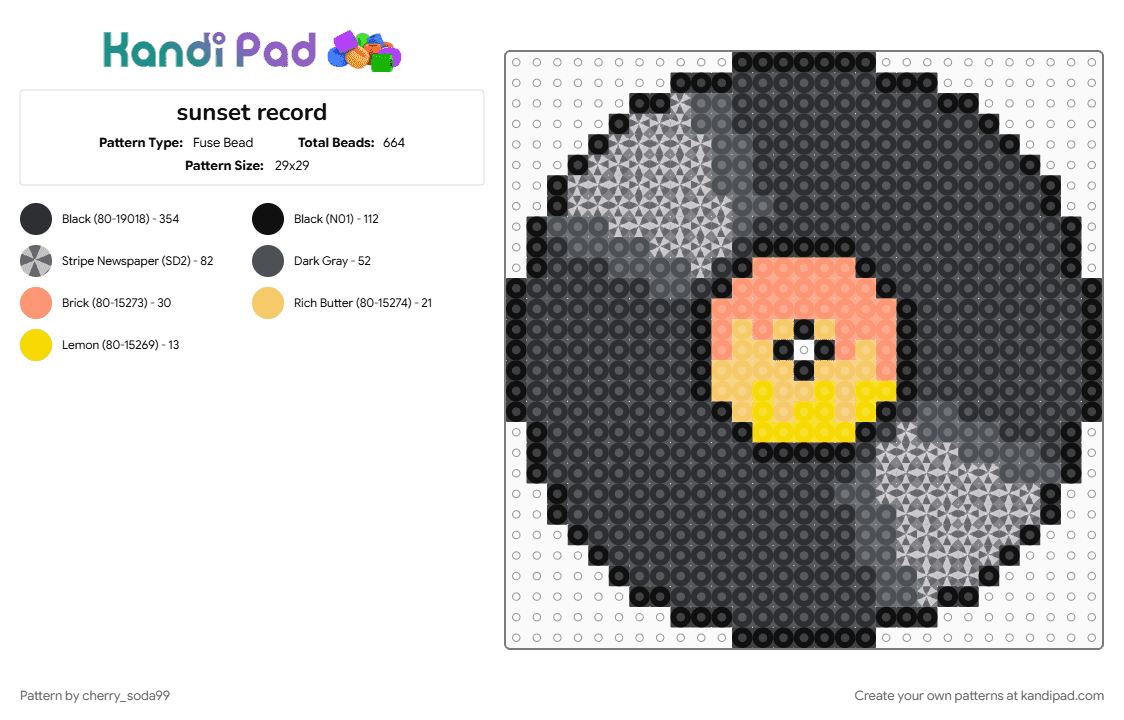 sunset record - Fuse Bead Pattern by cherry_soda99 on Kandi Pad - black, gray