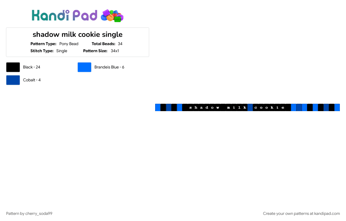 shadow milk cookie single - Pony Bead Pattern by cherry_soda99 on Kandi Pad - black, blue