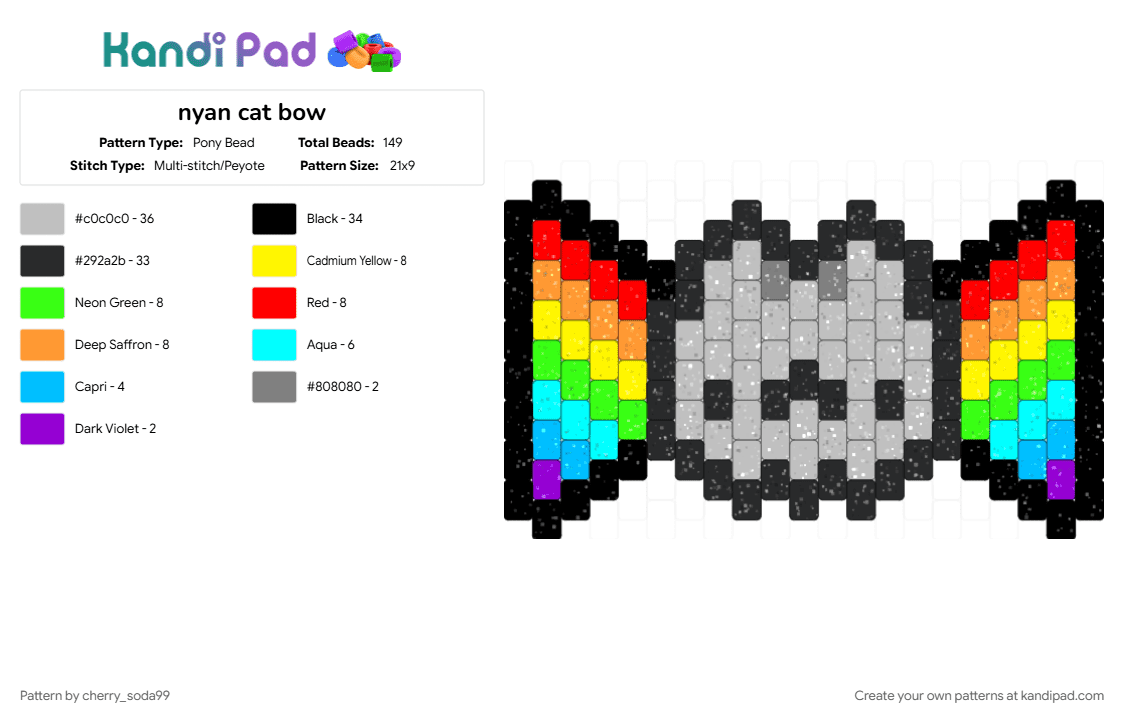 nyan cat bow - Pony Bead Pattern by cherry_soda99 on Kandi Pad - beige, black, light blue