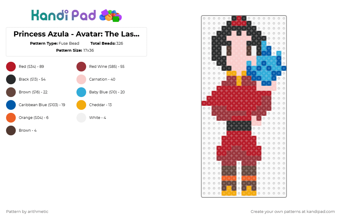 Princess Azula - Avatar: The Last Airbender - Fuse Bead Pattern by arithmetic on Kandi Pad - red
