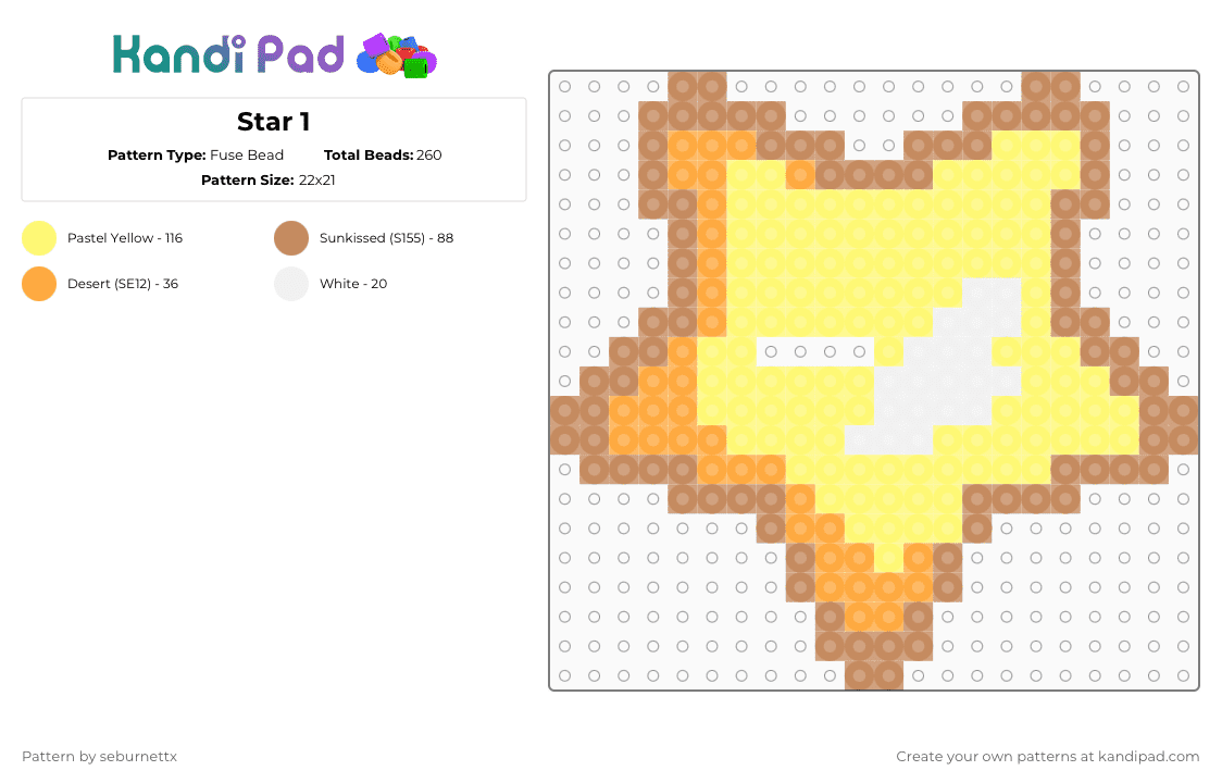 Star 1 - Fuse Bead Pattern by seburnettx on Kandi Pad - tan,yellow