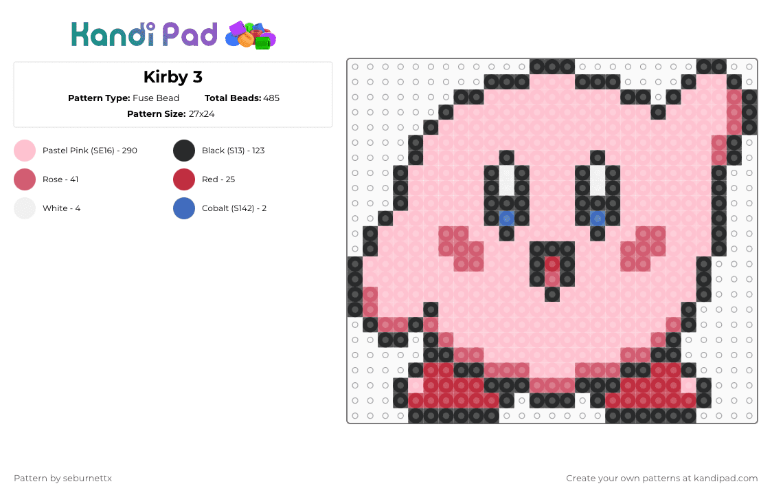Kirby 3 - Fuse Bead Pattern by seburnettx on Kandi Pad - pink